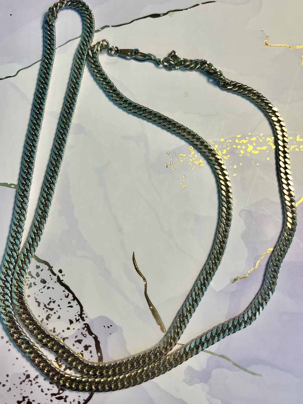 Silver Curb Chain Necklace - Layered Style
